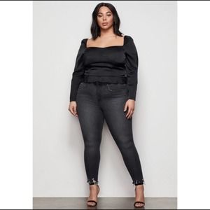GOOD AMERICAN Good Legs High Waist Chewed Hem Ankle Skinny Jeans In Black
